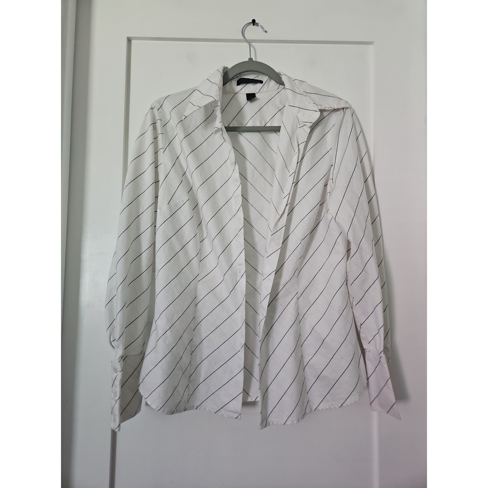 Express Design Studio White Pinstripe Button Down Shirt Size 12 Classic Fit